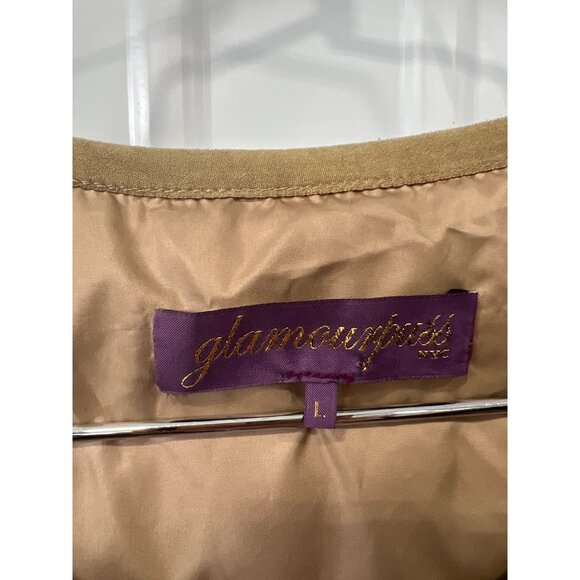 Glamourpuss Down Puffer Vest Size Large Brown Lightweight Rhinestone Embellished - Picture 3 of 6